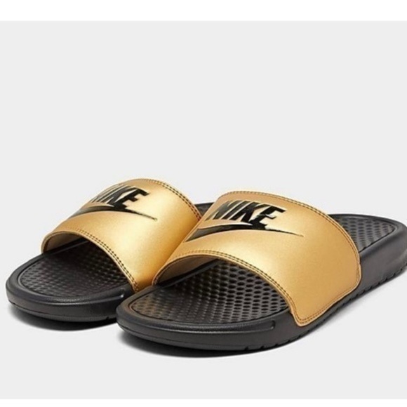 NEW Nike Women's Benassi JD Swoosh Slide Sandals
Size 7 Black Gold - Picture 4 of 4